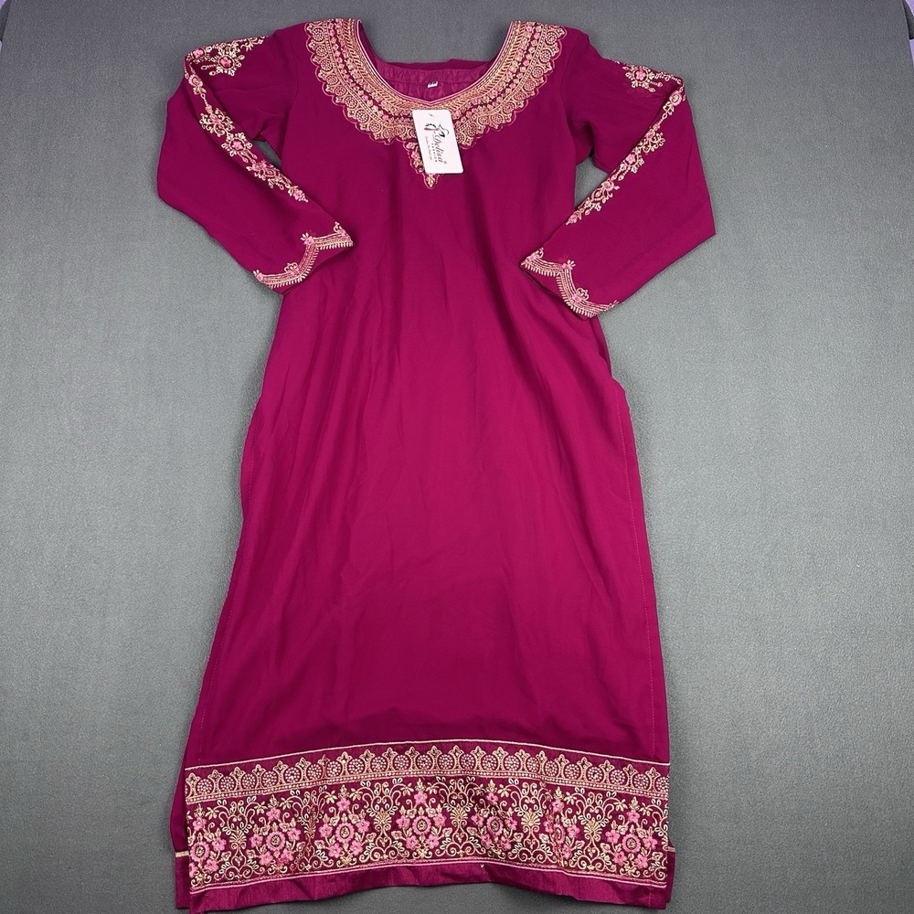 Delisa Fashion Womens Small 36 Fuchsia Gold Salwar Kameez Kurta Set NWT